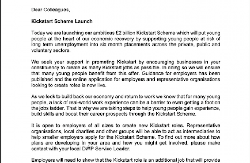 Kickstart Scheme letter 