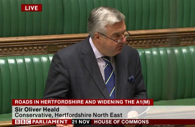 Sir Oliver campaigning for A1(M) widening in the House of Commons